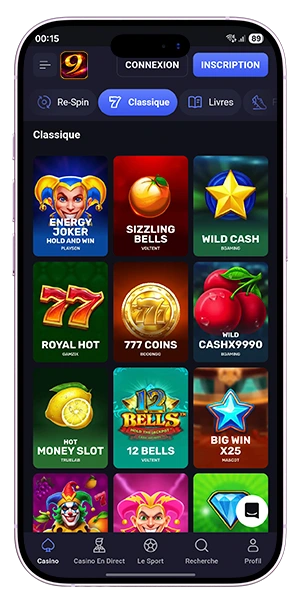 Nine Casino on a mobile phone